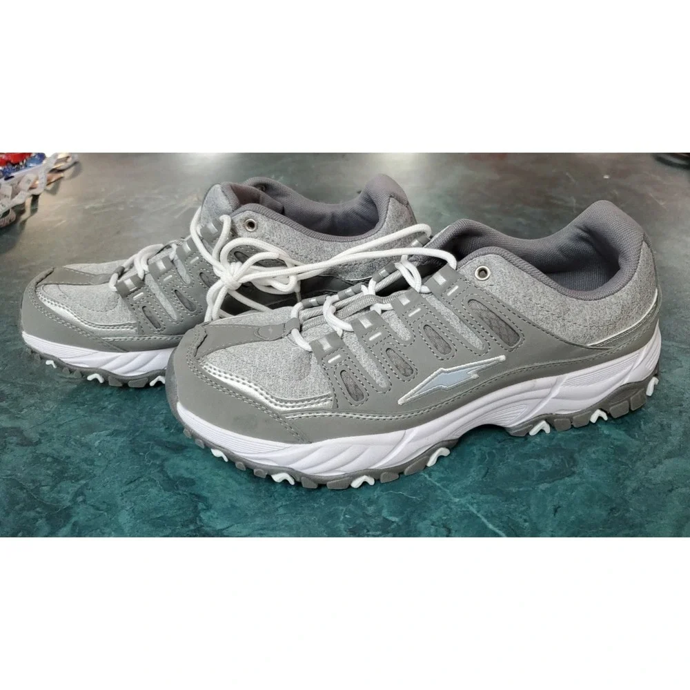 Avia Womens Gray  White  Lace-Up Memory Foam Low-Top Athletic Sneakers sz. 11 43
